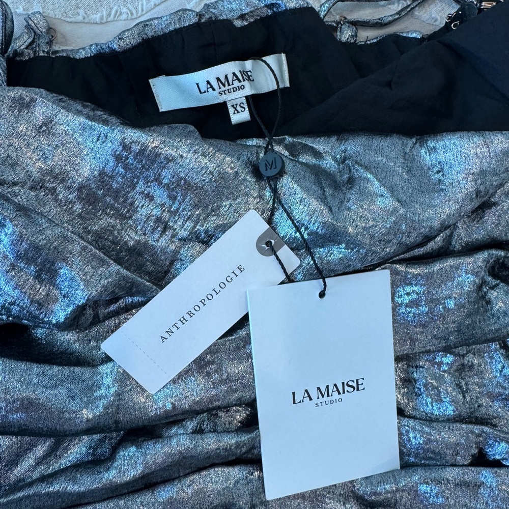 Anthropologie LAMAISÉ Studio Metallic Ruched Dress NWT $298 XS Silver - Picture 11 of 11